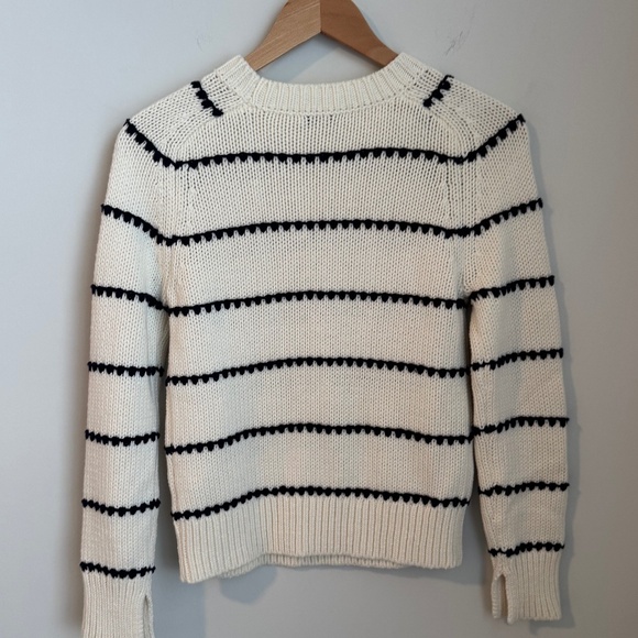 NWT Madewell Stripe Ivory / Navy  Blue Textured Cotton Crewneck Sweater SZ XS - Picture 4 of 7